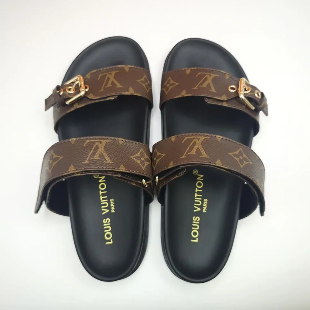 Louis Vuitton Brown and Gold Sandals